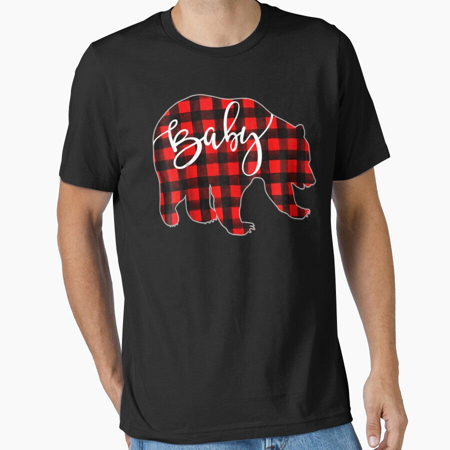 Kids Red Plaid Baby Bear Matching Pajama Family Buffalo Tee by MichelleArtsy