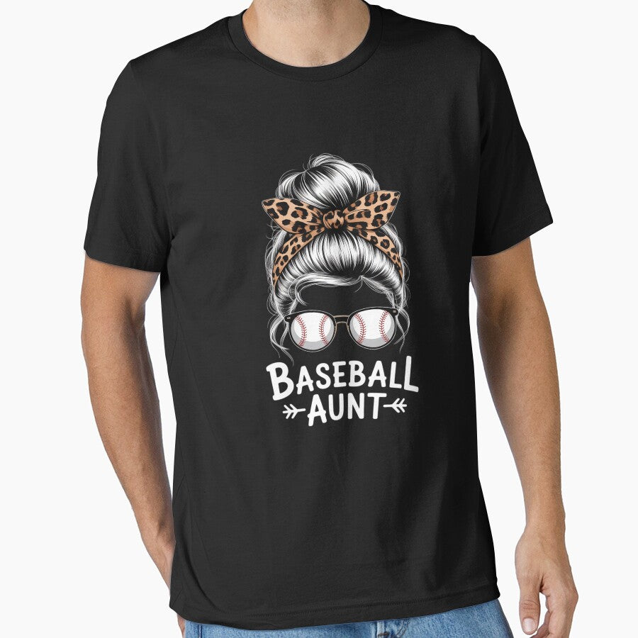 Baseball Aunt Messy Bun Hair Funny Baseball Player Aunt by tabdejinti