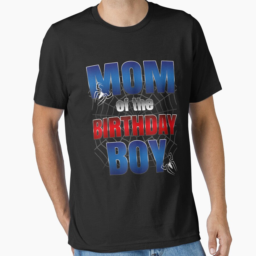 Mom Of The Birthday Spider Web Boy Mom And Dad Family T-Shirt by Batata-7m7