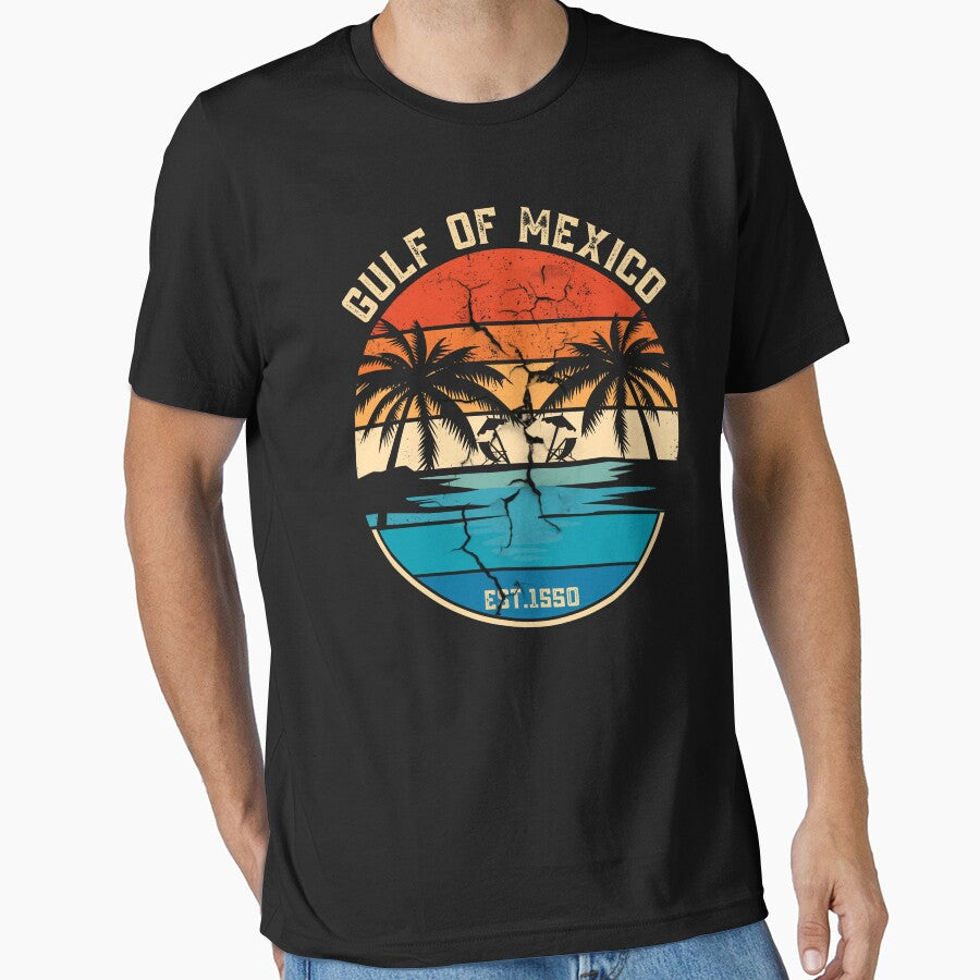 Gulf Of Mexico Retro Vintage Beach Mens Women T-Shirt by CHOPMAILA