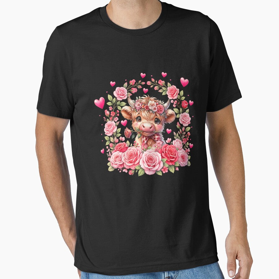Floral Valentine Highland Cow with Roses by LashondaGreen89