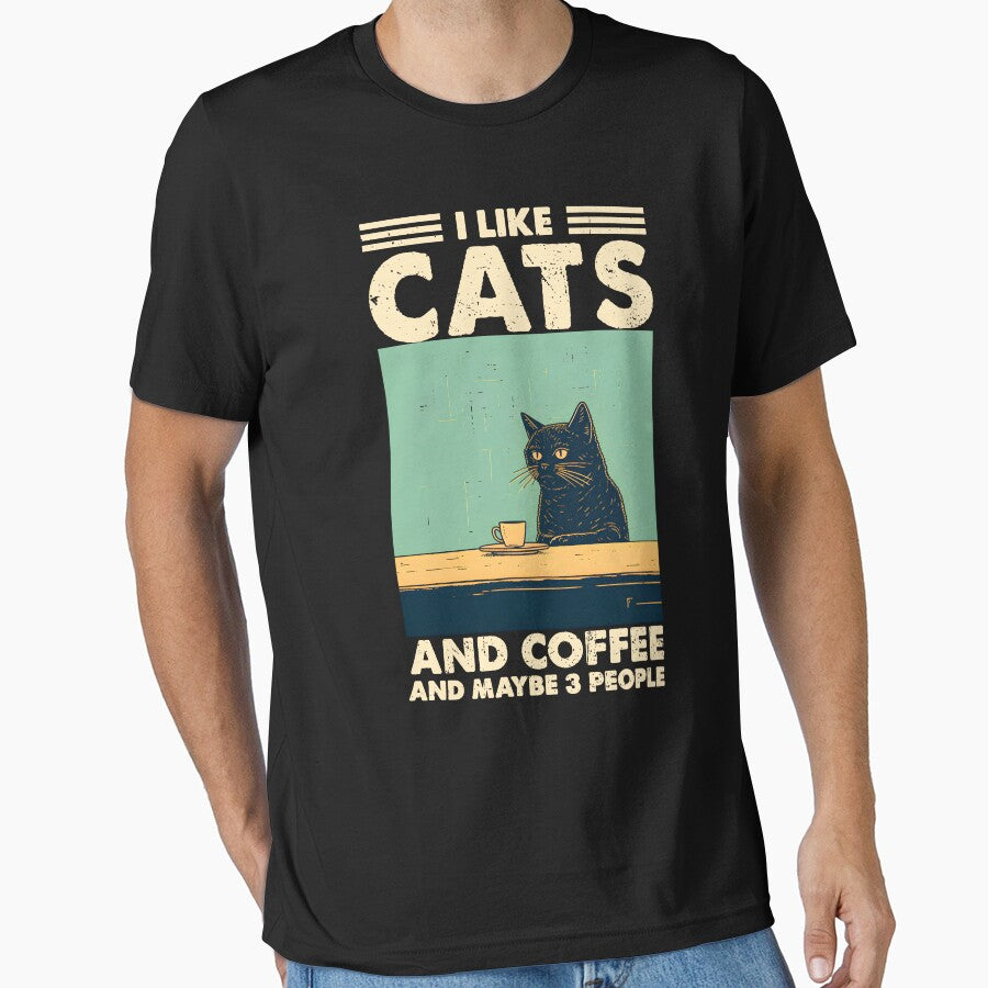 Vintage Cat Coffee and People Tee by LarryMBrown