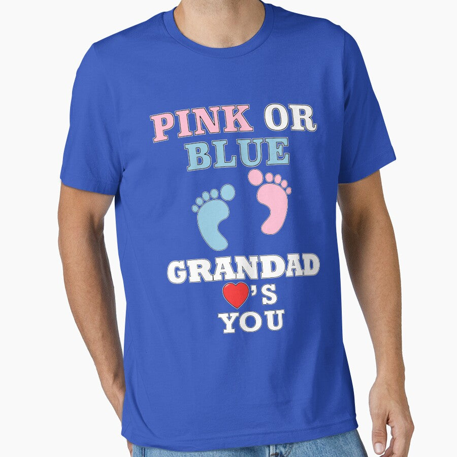 Pink Or Blue Grandad Grandpa Loves You Baby Shower Heart Gender Reveal Party Mens Womens T Shirt You Baby Shower Gender Reveal Party Mens Womens T Shirt Funny Cute Gift by arcadetoystore