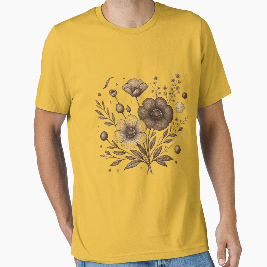 Celestial Botanical Bouquet Brown Line Art by VibranPalette