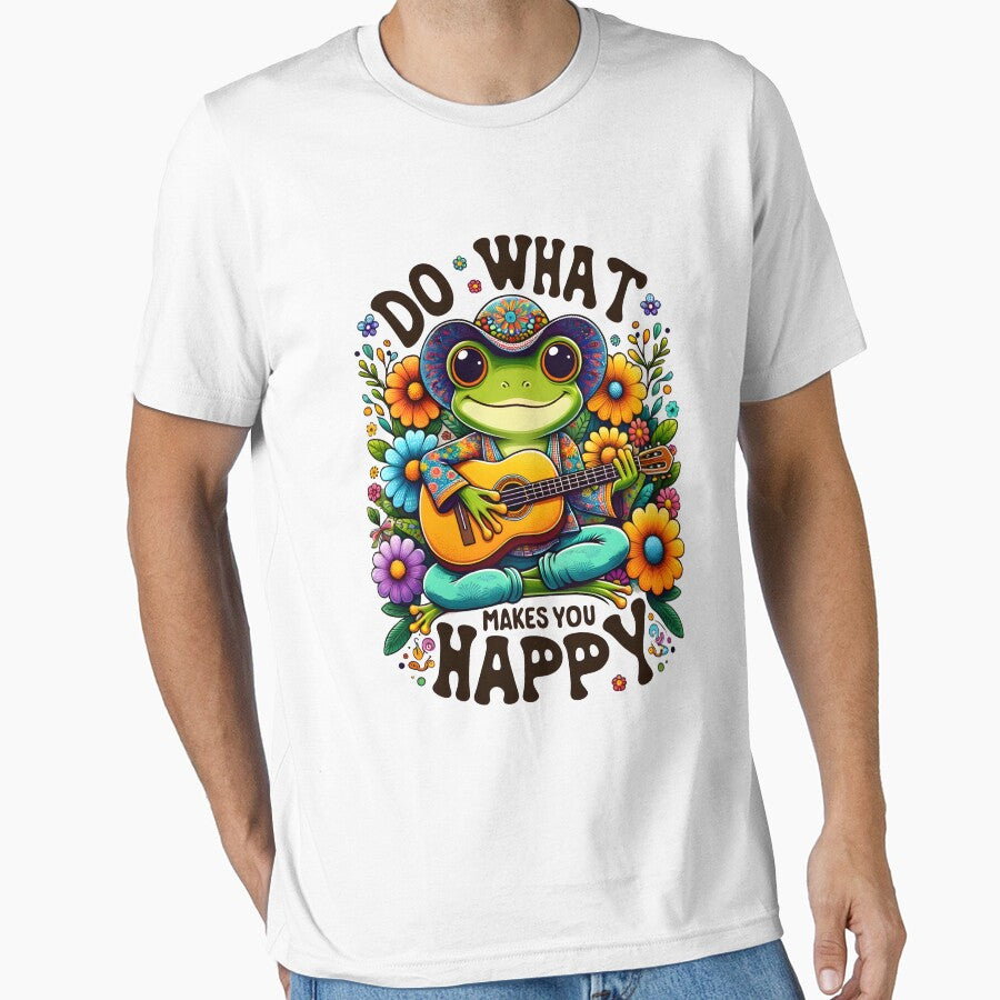 Do What Makes You Happy Frog | Retro Hippie Guitar Animal T-shirt & Sticker by ZYNORA by ZYNORAworld