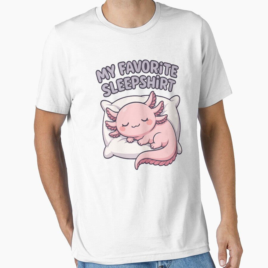 My Favorite Sleepshirt - Kawaii Sleeping Axolotl on Pillow - Cute Pastel Axolotl Art for Sleep Shirts, Pajamas & Cozy Gifts by BrainBubbleArt