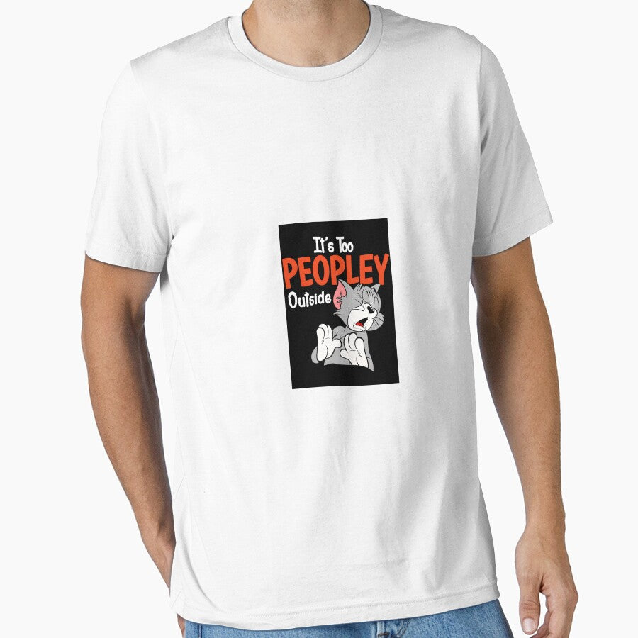 Funny Introvert Cat T-Shirt – “It’s Too Peopley Outside” Cute Anti-Social Humor Design by MoodByte