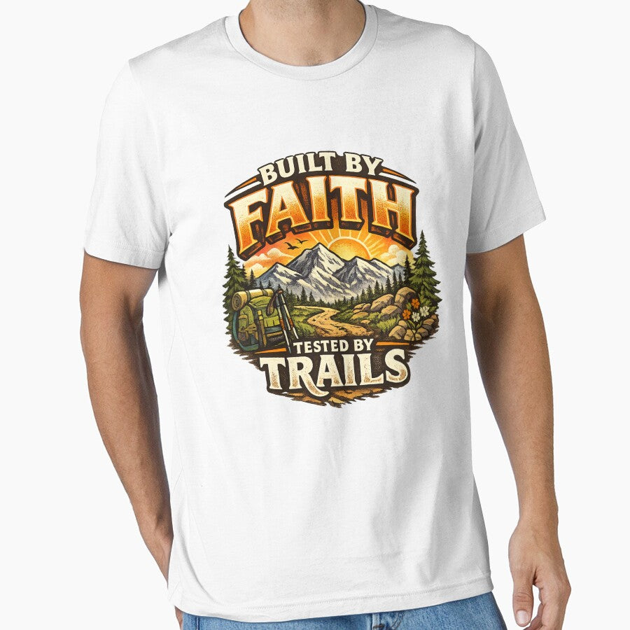 Built by Faith Tested by Trails – Christian Outdoor Adventure T-Shirt by Shiggins319