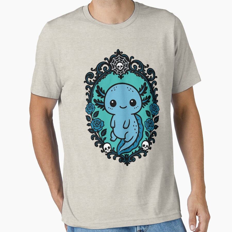 Cute Gothic Axolotl with Roses and Spiderweb by FreshVibe Prints