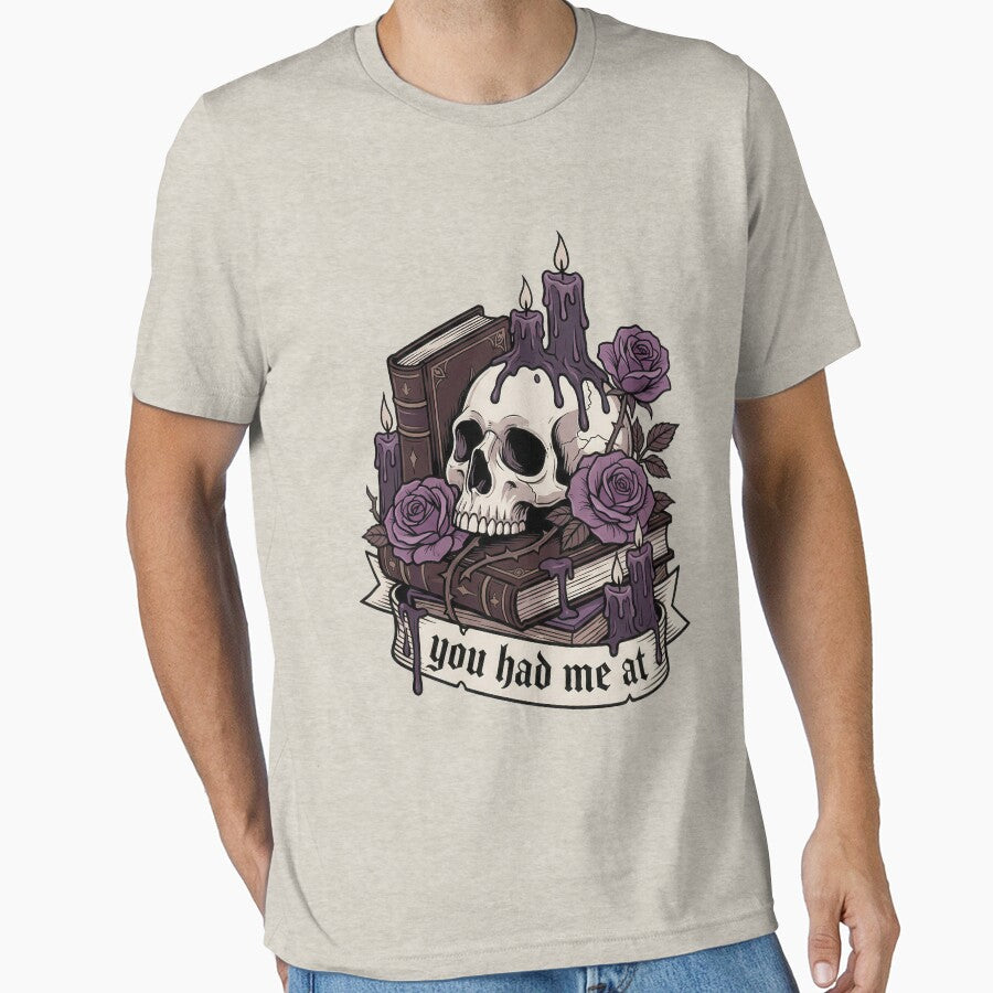 Gothic Dark Academia Skull & Magic Books - Aesthetic Graphic Tee by KubbyArt