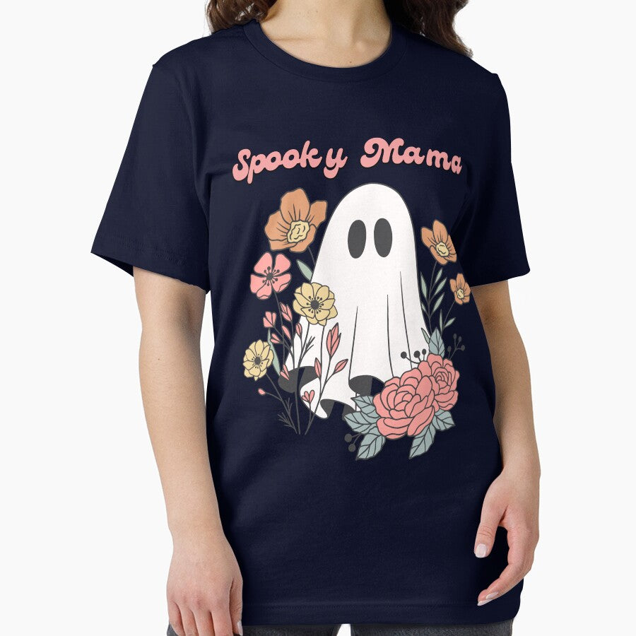 Cute Spooky Mama Tshirt for Halloween, Retro Spooky mama shirt, Spooky mama ghost with flower trendy tee by BVTrendhub