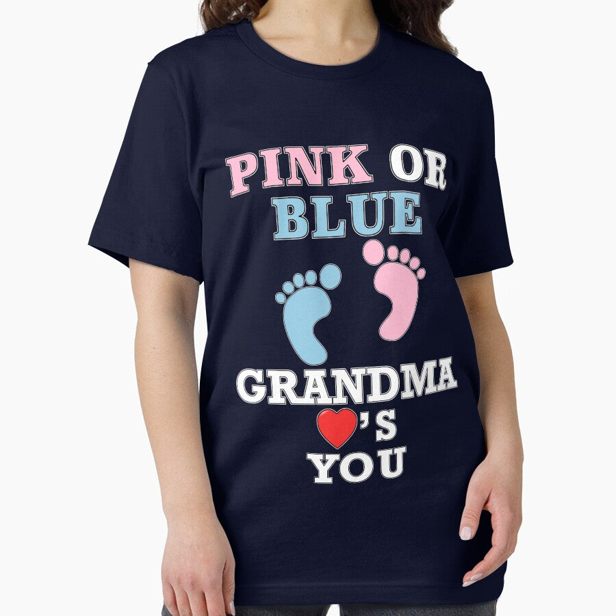 Pink Or Blue Grandma Grandmother Grand Ma Mother Loves You Baby Shower Heart Gender Reveal Party Mens Womens T Shirt You Baby Shower Gender Reveal Party Mens Womens T Shirt Funny Cute Gift by arcadetoystore