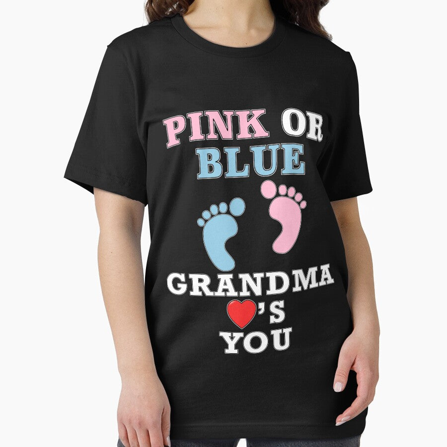Pink Or Blue Grandma Loves You Baby Shower Heart Gender Reveal Party Mens Womens T Shirt You Baby Shower Gender Reveal Party Mens Womens T Shirt Funny Cute Gift by arcadetoystore