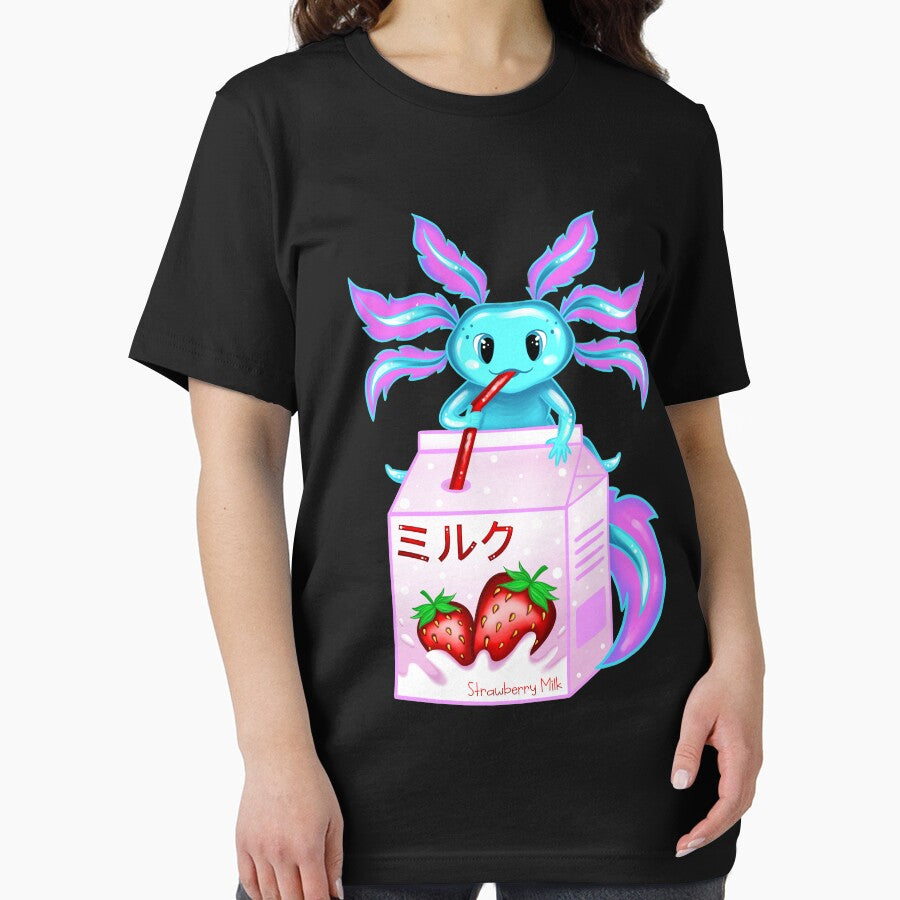 Kawaii Axolotl Strawberry Milk Shake Cute Japanese by ZNOVANNA