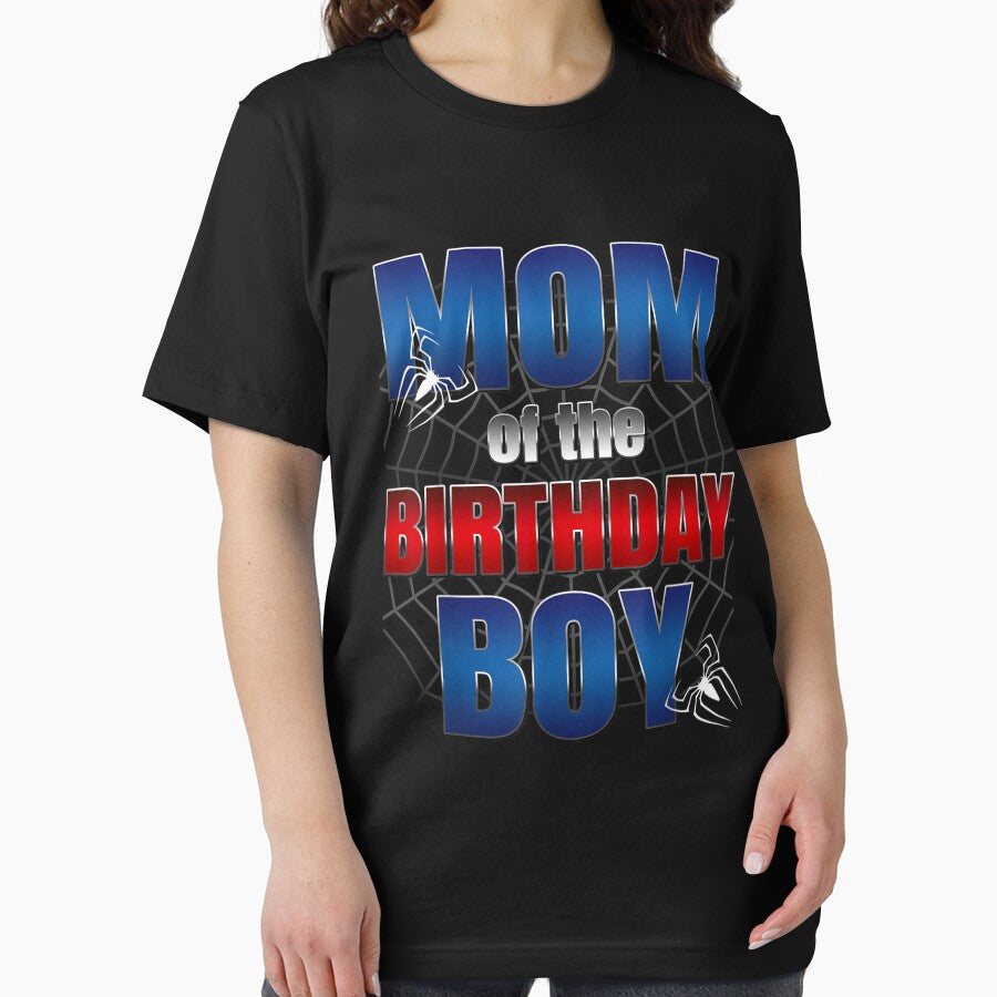 Mom Of The Birthday Spider Web Boy Mom And Dad Family T-Shirt by Batata-7m7