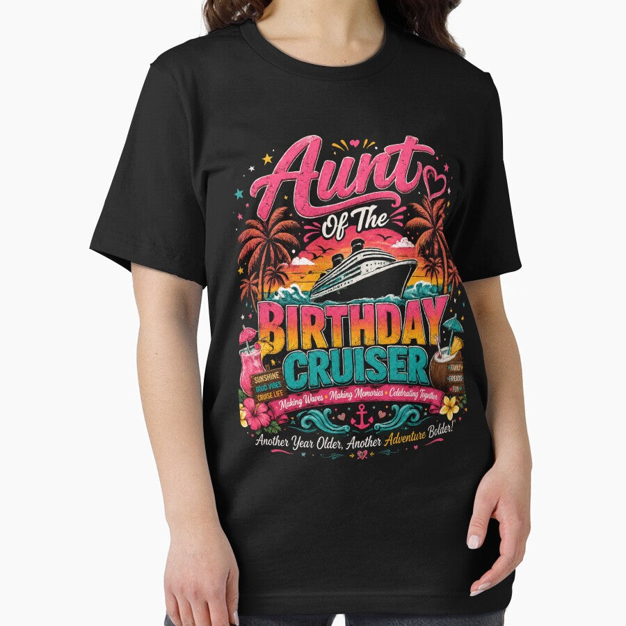 Matching Family Cruise Shirt Aunt Of The Birthday Cruiser T-Shirt, Birthday Vacation Graphic Tee by ELMU29