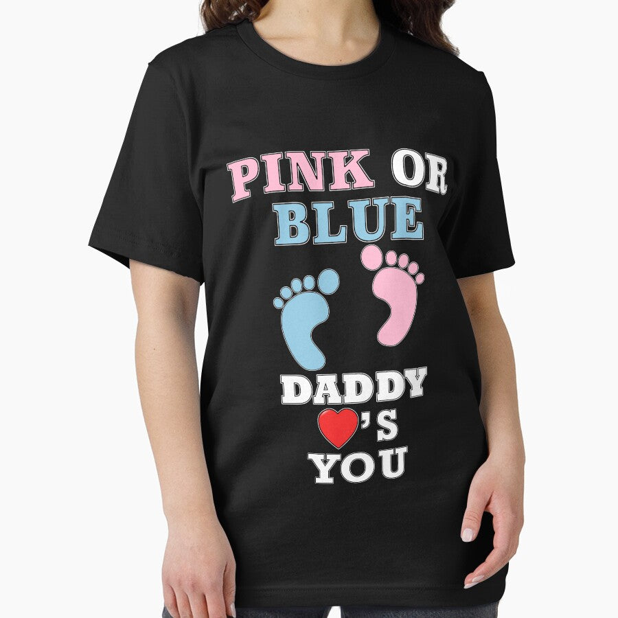 Mens Pink Or Blue Daddy Loves Heart You Gender Reveal Baby Shower Heart Gender Reveal Party Mens Womens T Shirt You Baby Shower Gender Reveal Party Mens Womens T Shirt Funny Cute Gift by arcadetoystore