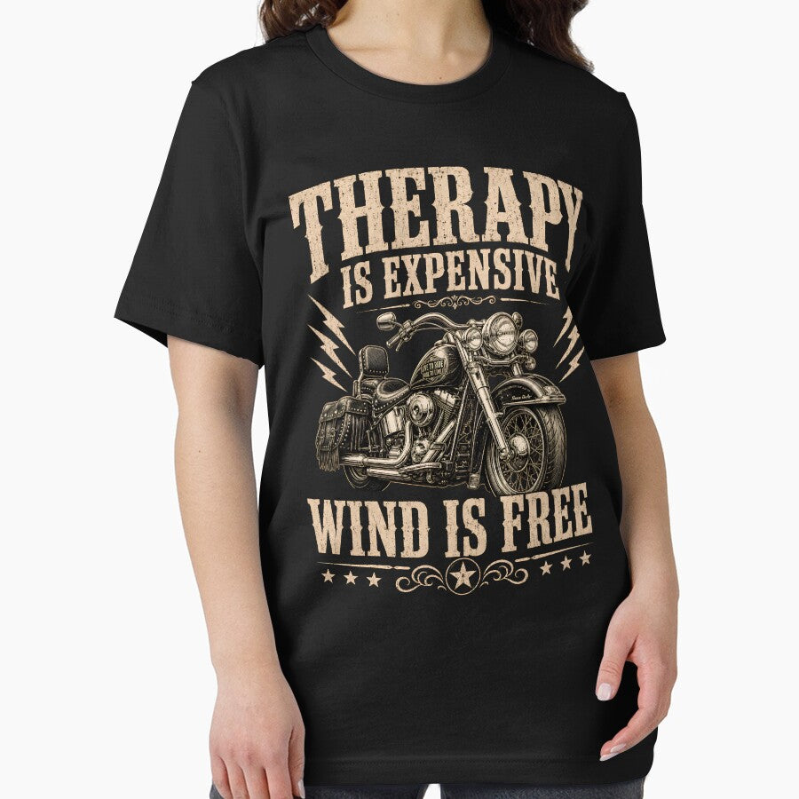 Therapy Is Expensive Wind Is Free Shirt, Funny Motorcycle Tee, Biker Humor Gift for Men, Rider Dad by THREE LITTLE BEANS