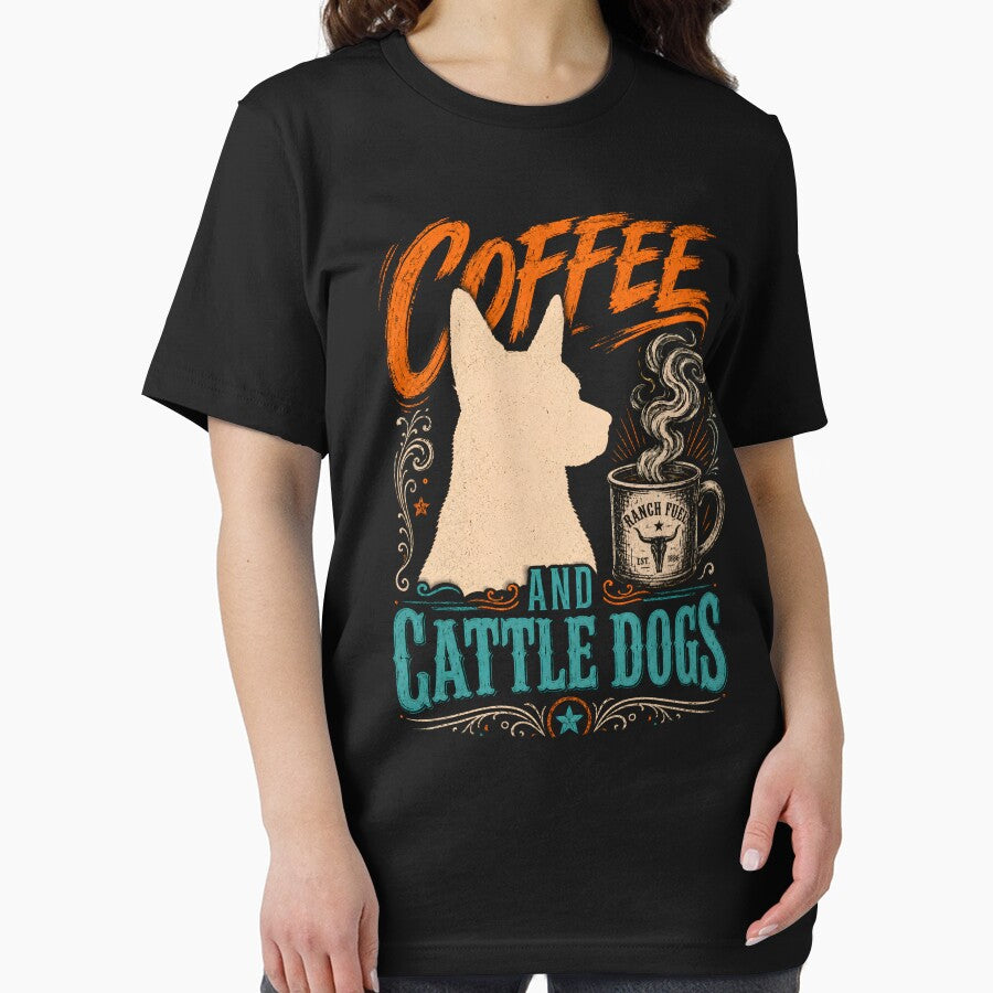 Coffee and Cattle Dog T-Shirt, Blue Heeler Lover Gift, Australian Cattle Dog by THREE LITTLE BEANS
