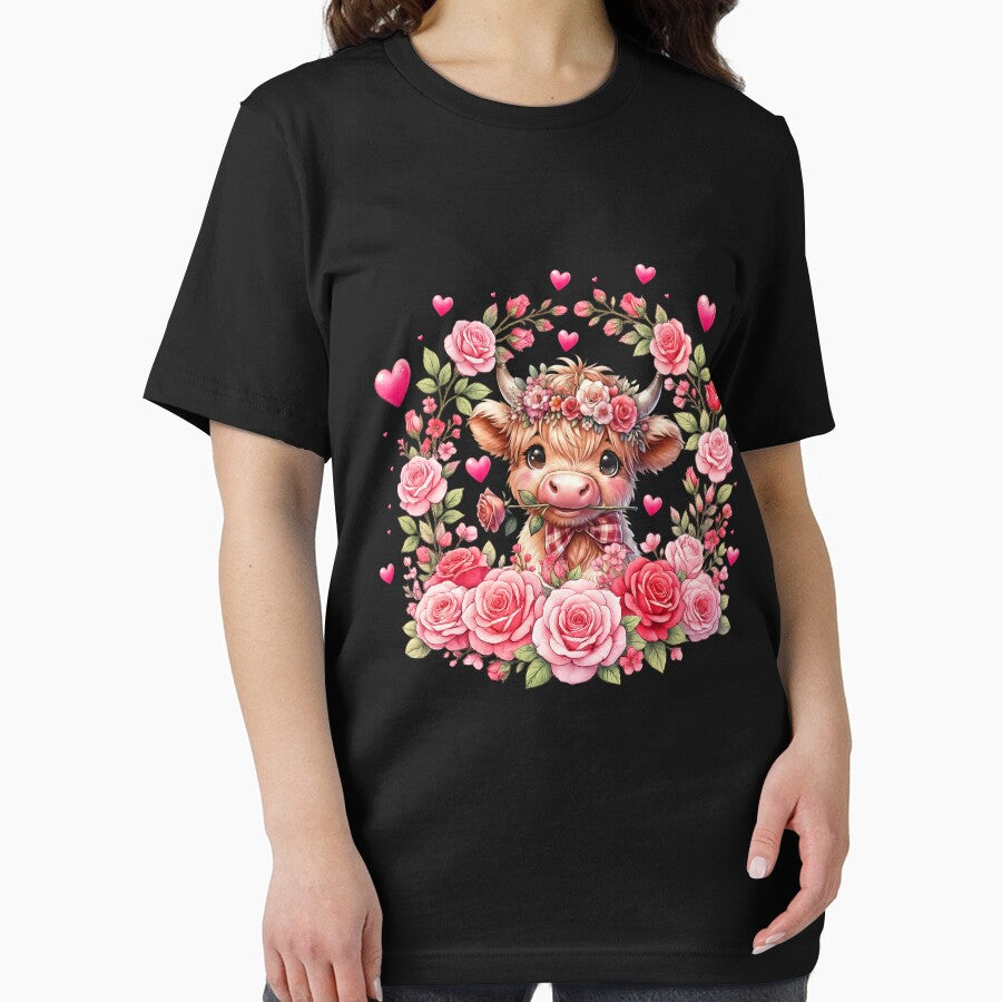 Floral Valentine Highland Cow with Roses by LashondaGreen89