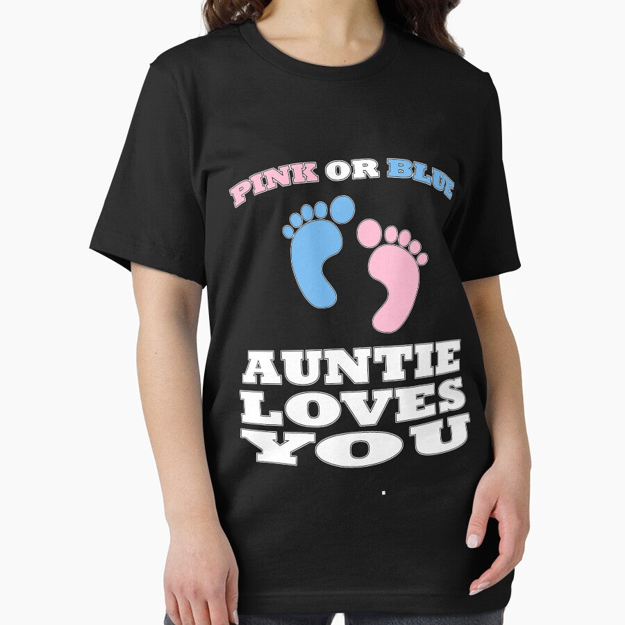 Pink Or Blue Auntie Loves You Gender Reveal Baby Shower Heart Gender Reveal Party Mens Womens T Shirt You Baby Shower Gender Reveal Party Mens Womens T Shirt Funny Cute Gift by arcadetoystore