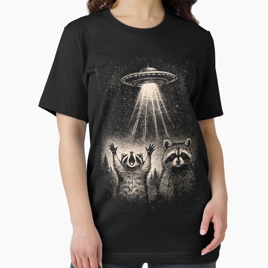 Vintage Raccon UFO T-Shirt, Funny Screaming Racoon Meme Retro Style by CARBONARA LLC.
