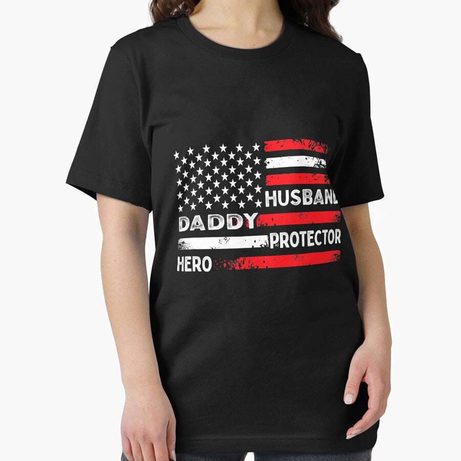 Husband Daddy Protector Hero Fathers Day American Flag by Abaddon-art