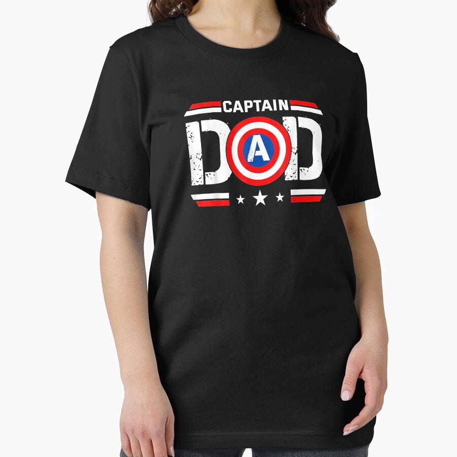 Captain Dad Superhero Funny Men Fathers Day Vintage Dad T-Shirt by Happy-Luxemb