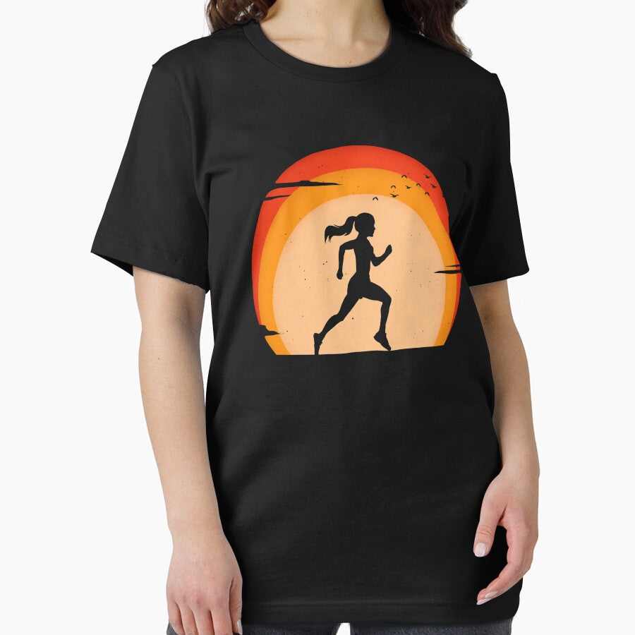 Vintage Running Girl Marathon Runner Sunset by SHIRTOVERLORD