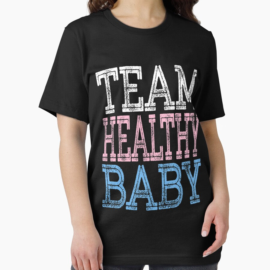 Team Healthy Baby Gender Reveal Announcement Baby Shower Party TShirt by arcadetoystore