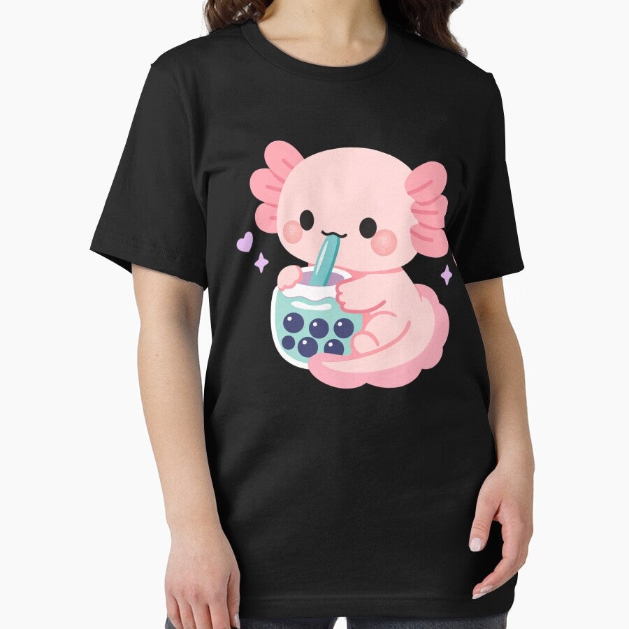 Cute Axolotl Loves Boba Tea by FreshVibe Prints