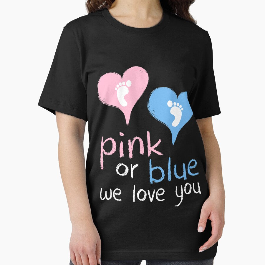 Pink Or Blue We Love You Baby Shower Heart Gender Reveal Party Mens Womens T Shirt You Baby Shower Gender Reveal Party Mens Womens T Shirt Funny Cute Gift by arcadetoystore