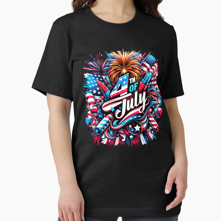 Vibrant 4th of July Fireworks and American Flag Design by ArtfulHunter