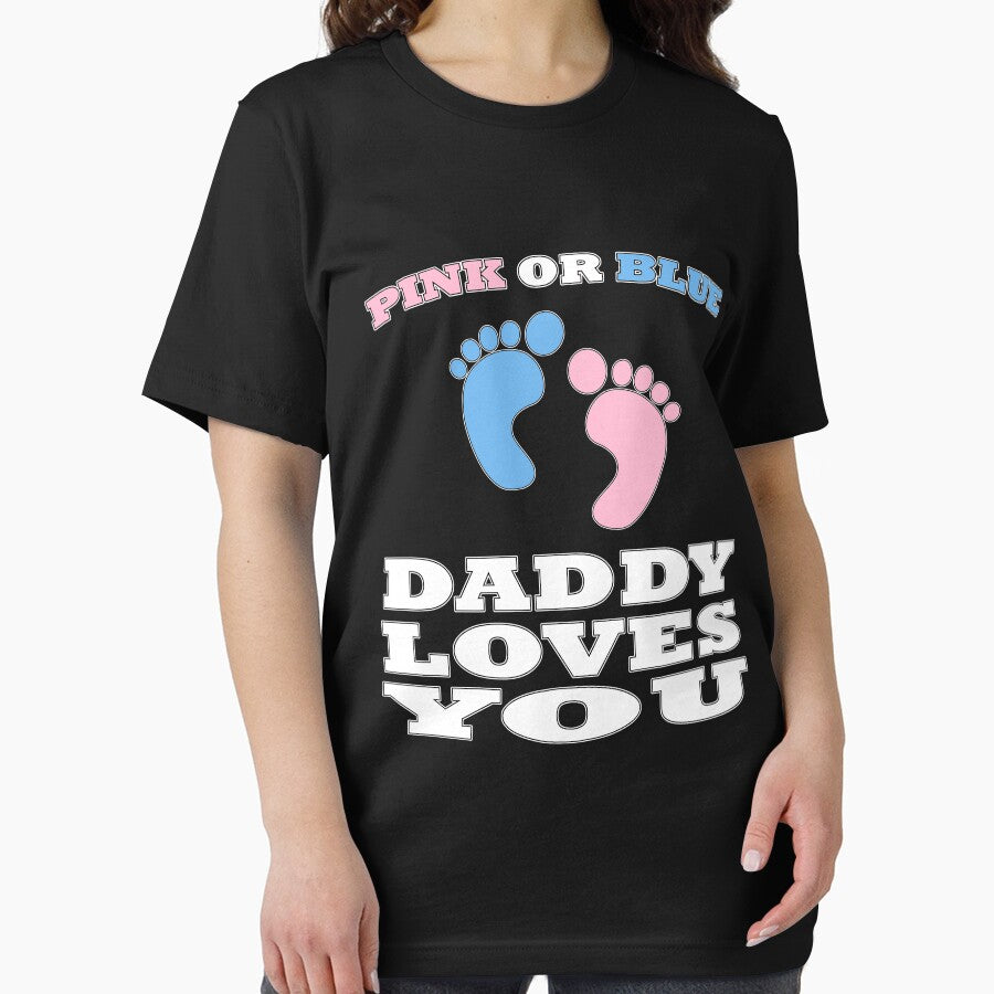Pink Or Blue Daddy Loves You Baby Shower Gender Reveal Cute Heart Gender Reveal Party Mens Womens T Shirt You Baby Shower Gender Reveal Party Mens Womens T Shirt Funny Cute Gift by arcadetoystore