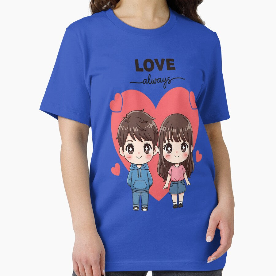 Love Always – Cute Kawaii Couple with Heart Illustration by Dhakagallere