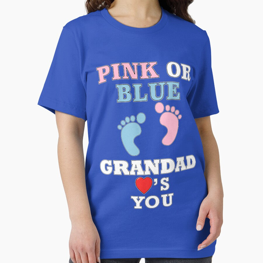 Pink Or Blue Grandad Grandpa Loves You Baby Shower Heart Gender Reveal Party Mens Womens T Shirt You Baby Shower Gender Reveal Party Mens Womens T Shirt Funny Cute Gift by arcadetoystore