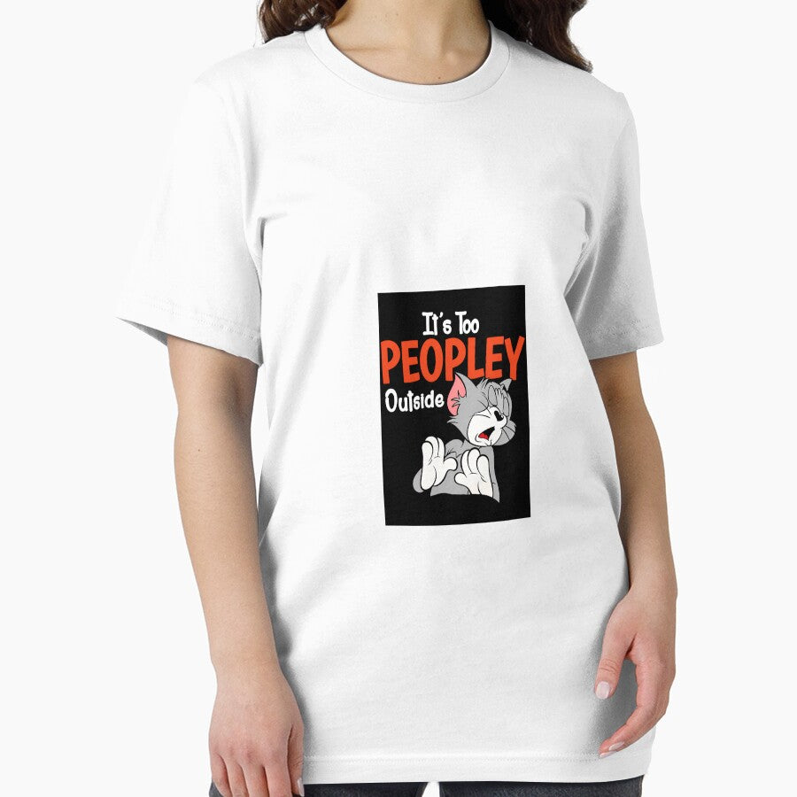 Funny Introvert Cat T-Shirt – “It’s Too Peopley Outside” Cute Anti-Social Humor Design by MoodByte
