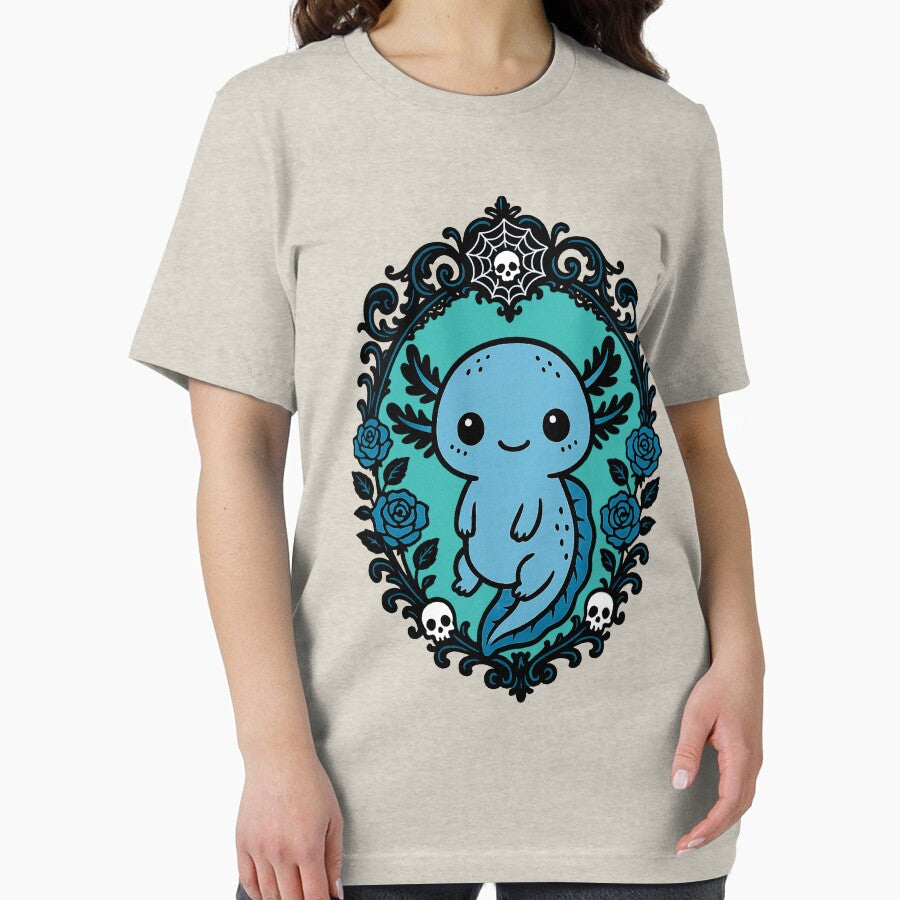 Cute Gothic Axolotl with Roses and Spiderweb by FreshVibe Prints