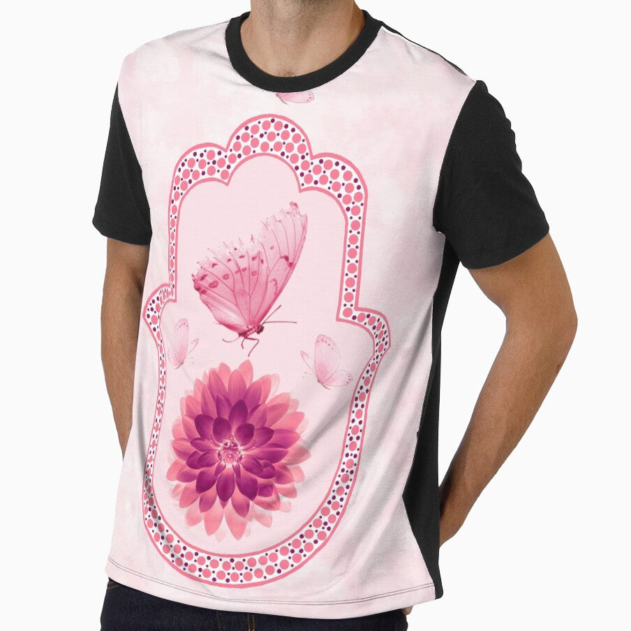 Butterfly Lotus Pink Hamsa Hand by maryedenoa