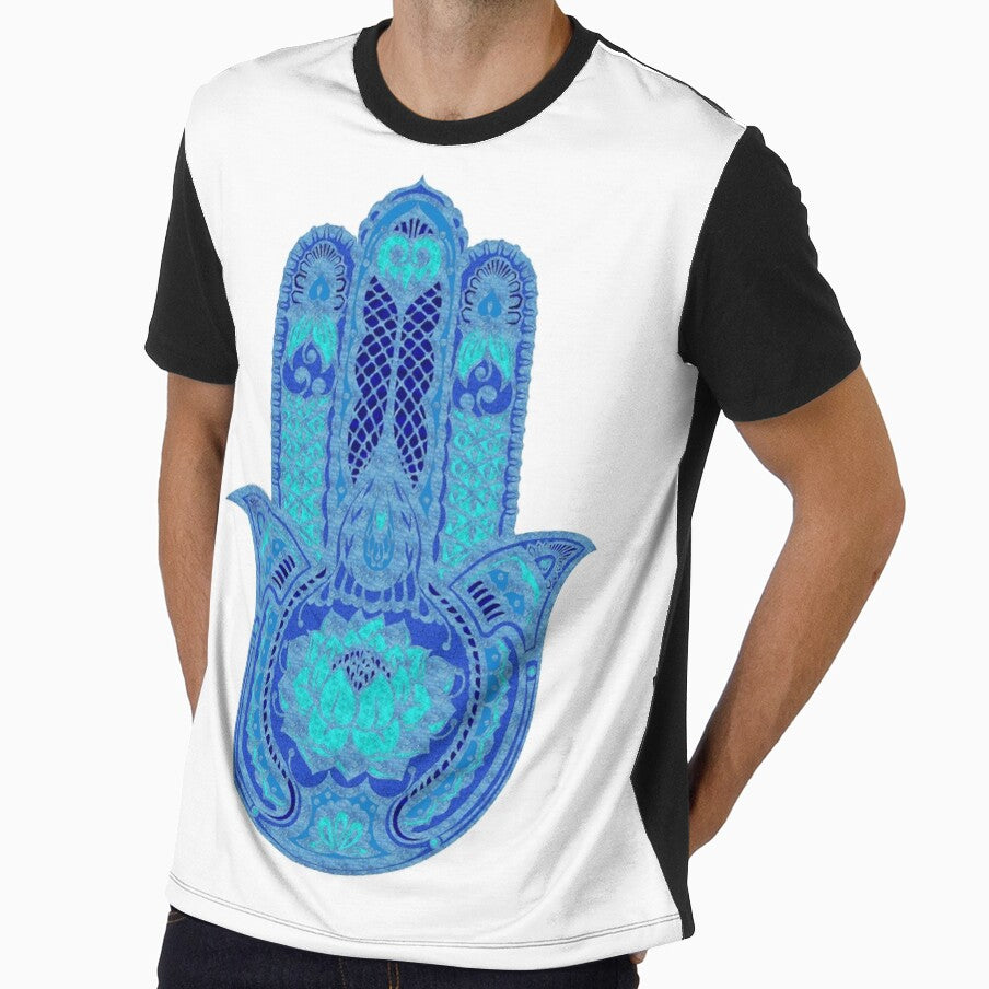 Teal Blue Lotus Hamsa by maryedenoa