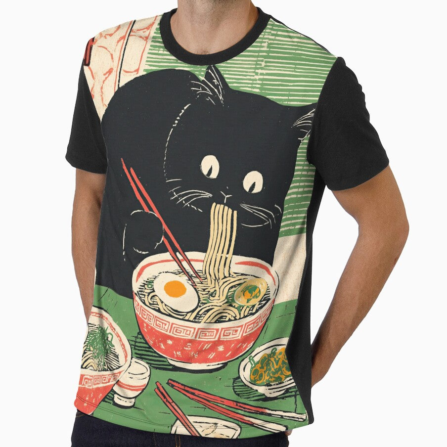 Black Cat Ramen Lover | Cozy Japanese Kitchen Art by Gourmet Neko Art |