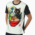 Cat Eating Ramen Noodles, Kawaii Black Cat, Japanese Art by wesdesignshop