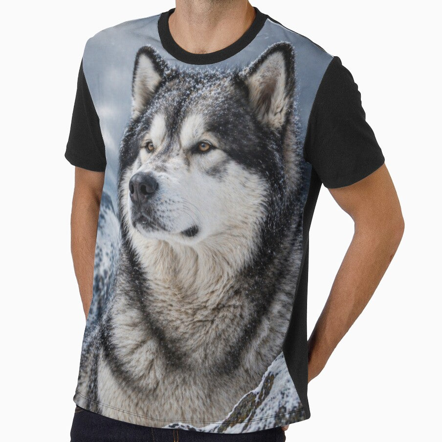 Majestic Alaskan Malamute in Snow Mountains – Powerful Wolf-Like Dog Portrait by Inkmatic Studio