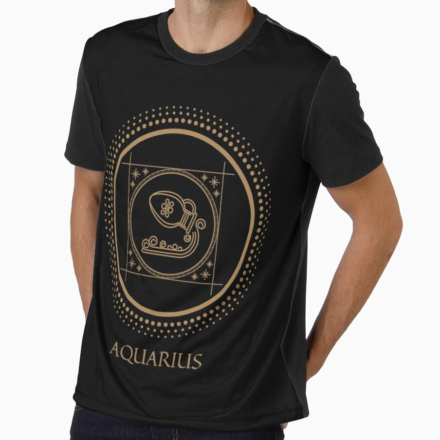 Aquarius Zodiac Symbol Black and Gold Art Print by Megan-Alice