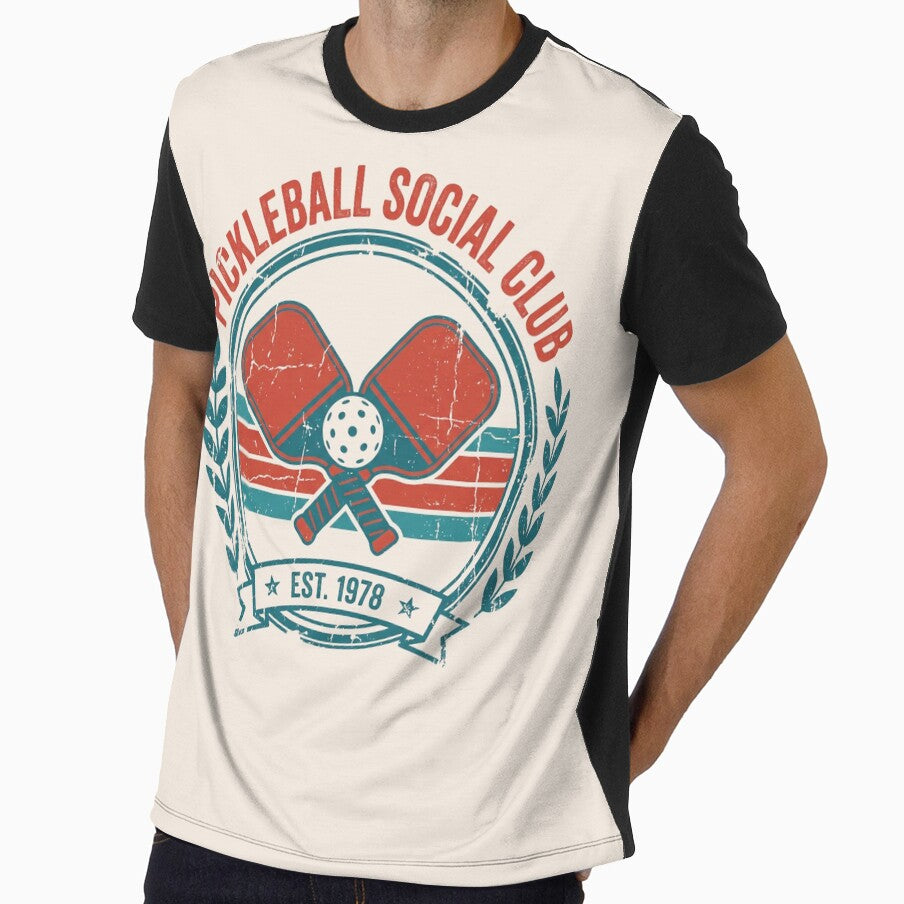 Pickleball Social Club Vintage Crossed Paddles Retro Athletic Sports Badge Art by MarCinu Art