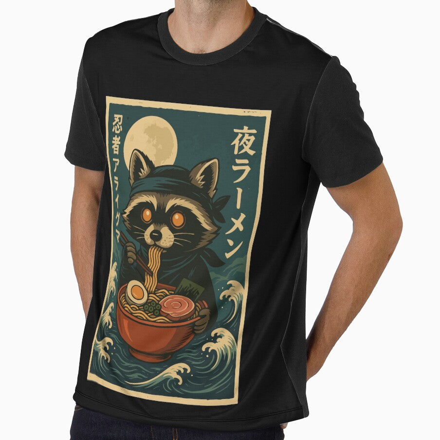 Ninja Raccoon Ramen Noodles Japanese Retro Vintage Style Anime Graphic by Damcoc