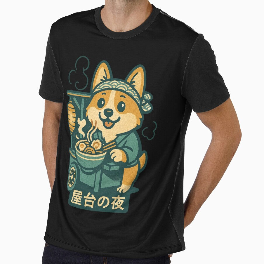 Corgi Eating Ramen Kawaii Corgi Noodle Cart  Japanese Vintage Style by Bongocomic