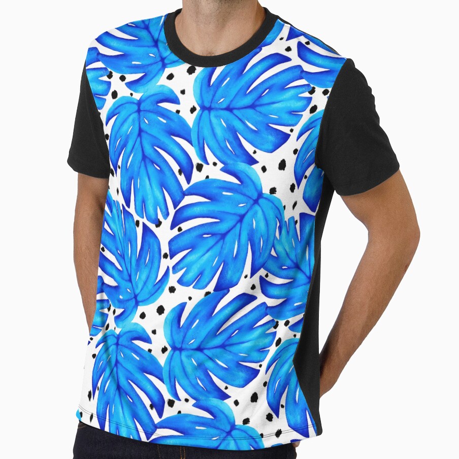 Monstera Deliciosa Leaf Polka Dot Pattern - Blue by Kraina