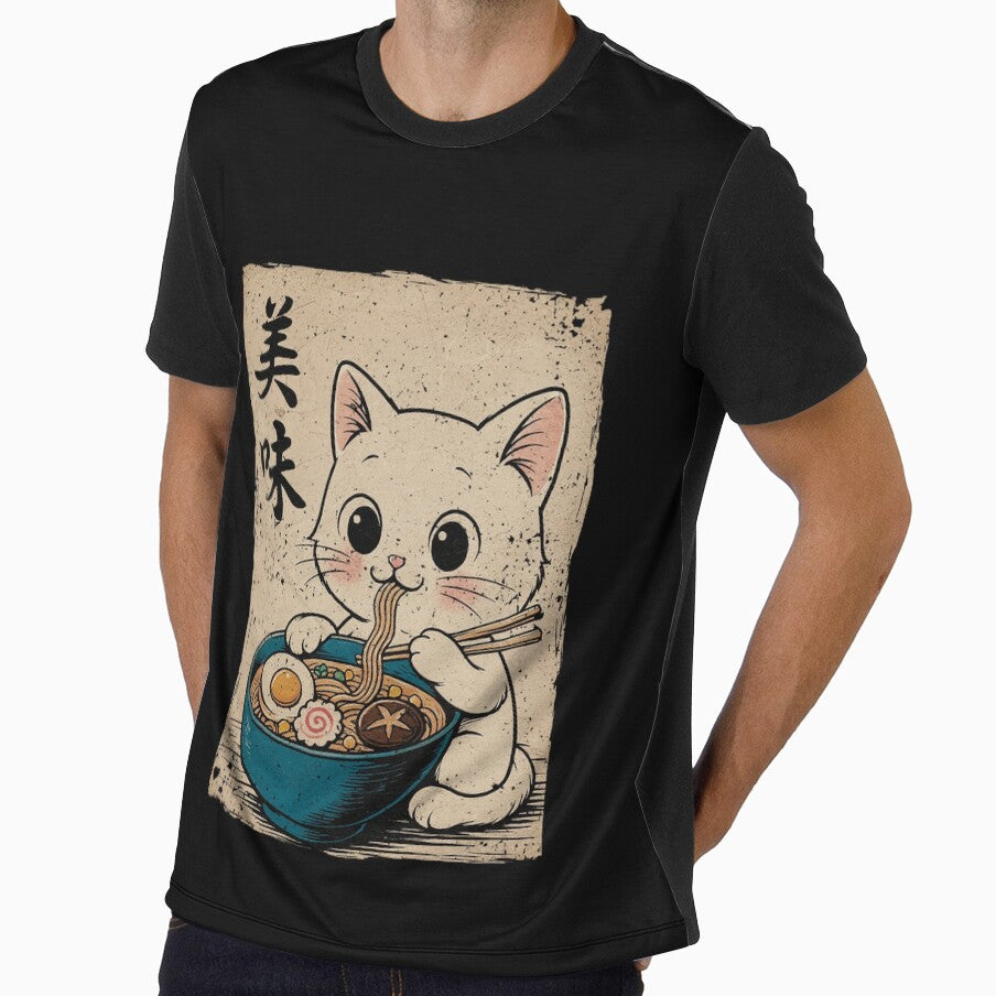 Kawaii White Cat Ramen Cute Vintage Japanese Kawaii Style Graphic by Damcoc