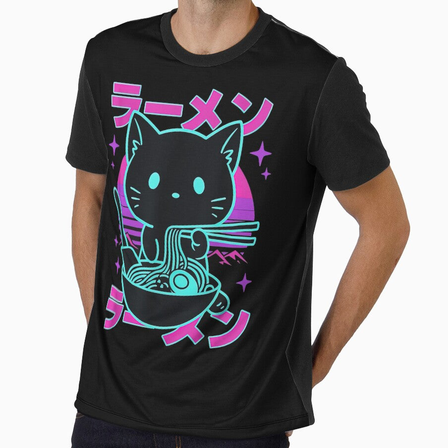 Ramen Cat Retro Sunset Funny Noodle Lover Graphic by SpookshowDesign